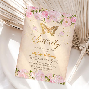 Invitation pour Baby Shower Fleurie Papillon