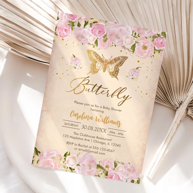 Invitation pour Baby Shower Fleurie Papillon (Créateur téléchargé)