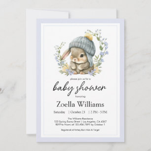 Invitation pour Baby Shower Fleurie Petit Lapin