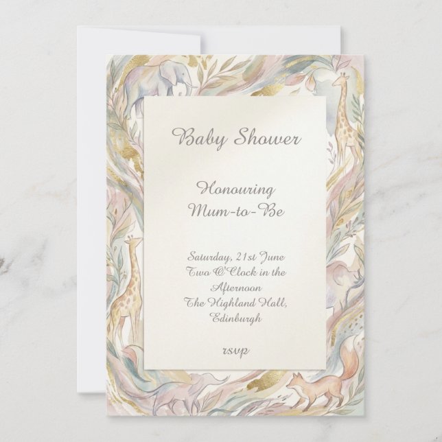 Invitation pour Baby Shower Fleurs Arc-en-ciel Pas (Devant)