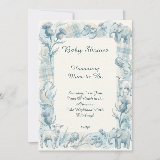 Invitation pour Baby Shower Fleurs Bleues (Devant)