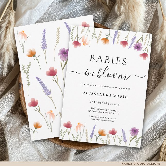 Invitation pour Baby Shower Fleurs de Bébé en Fleu (The front and back of the invitation are shown in 5x7-inch size.Choose size, paper, and corner style)