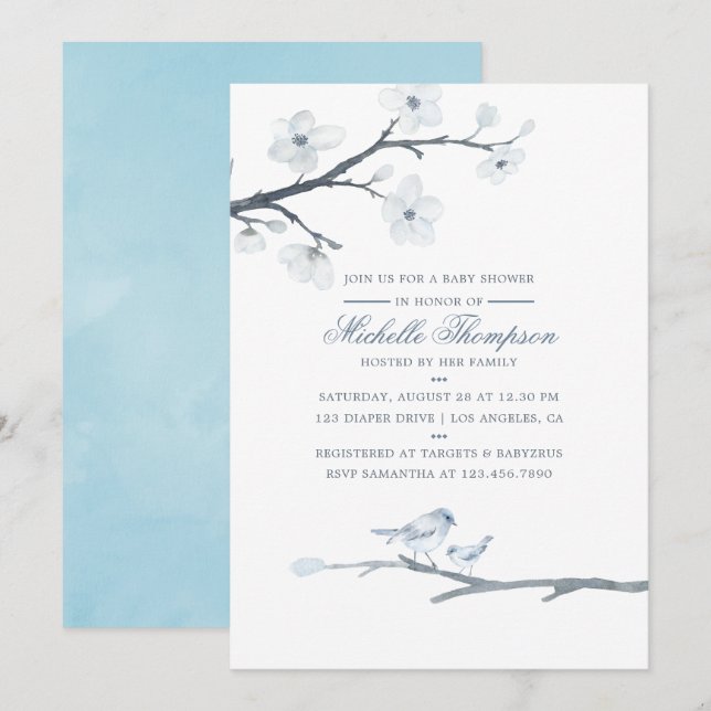 Invitation pour Baby Shower Fleurs de Cerisier (Devant / Derrière)