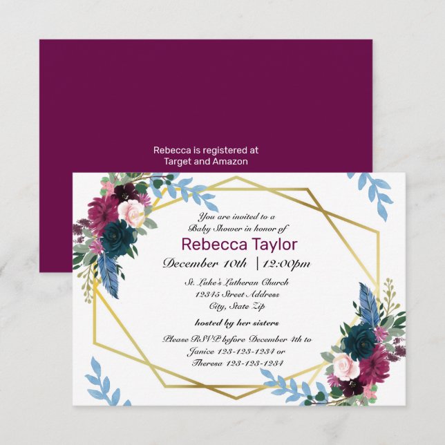 Invitation pour Baby Shower Fleurs en Fleur Mod Pa (Devant / Derrière)
