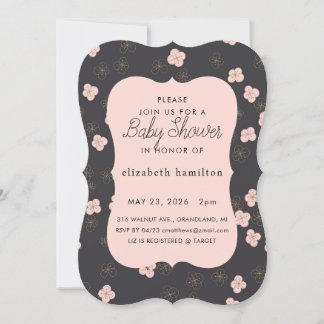 Invitation pour Baby Shower Fleurs Noires et Roses