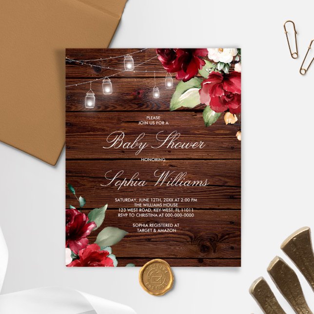 Invitation pour Baby Shower Fleurs Rose Rouge Bon  (Créateur téléchargé)
