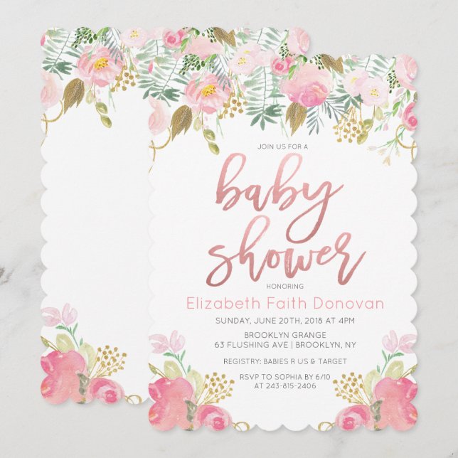 Invitation pour Baby Shower Floral (Devant / Derrière)