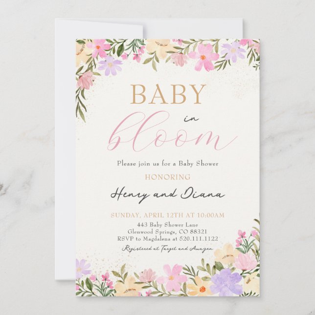 Invitation pour Baby Shower Floral Baby In Bloom (Devant)