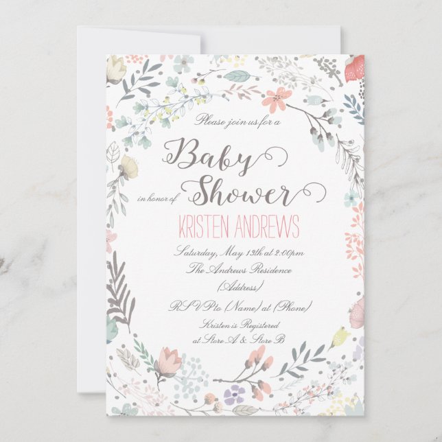 Invitation pour Baby Shower Floral Rustique II (Devant)
