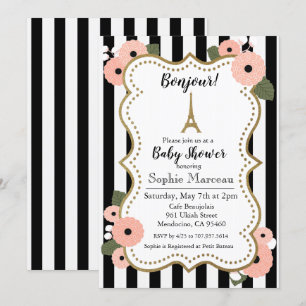 Invitation pour Baby Shower Floral Tour Eiffel Par