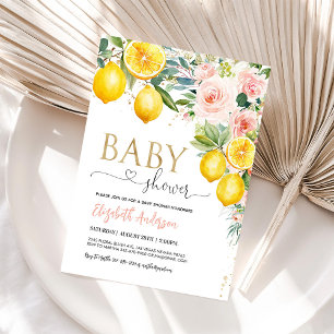 Invitation pour Baby Shower Florale Limonade Rose