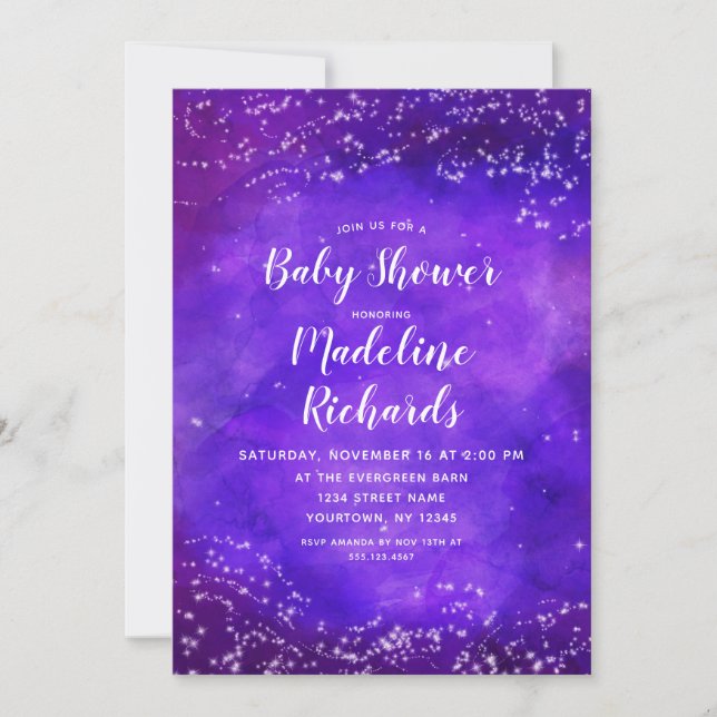 Invitation pour Baby Shower Galaxie Nuit Étoilée V (Devant)