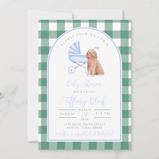 Invitation pour Baby Shower Garçon au Gingham à Ca (Devant)