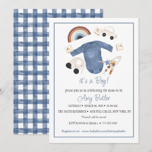 Invitation pour Baby Shower garçon avec carreaux b