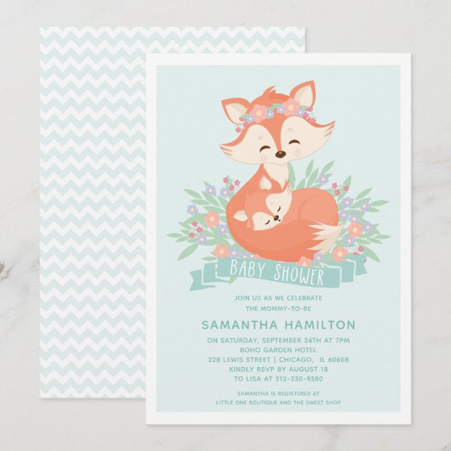 Invitation pour Baby Shower Garçon avec Renard Mig (Devant / Derrière)