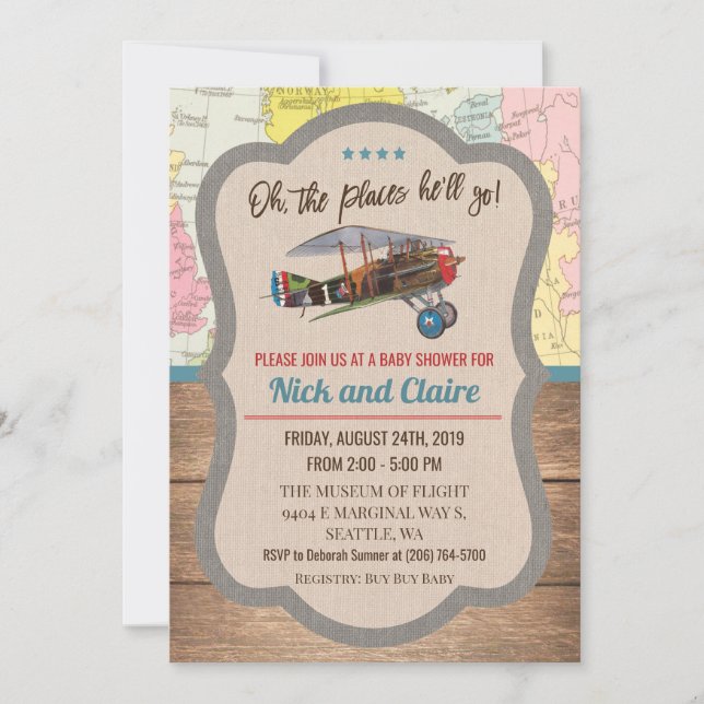 Invitation pour Baby Shower Garçon avec une carte  (Devant)