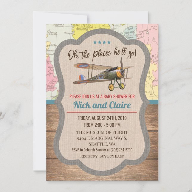 Invitation pour Baby Shower Garçon avec une carte  (Devant)