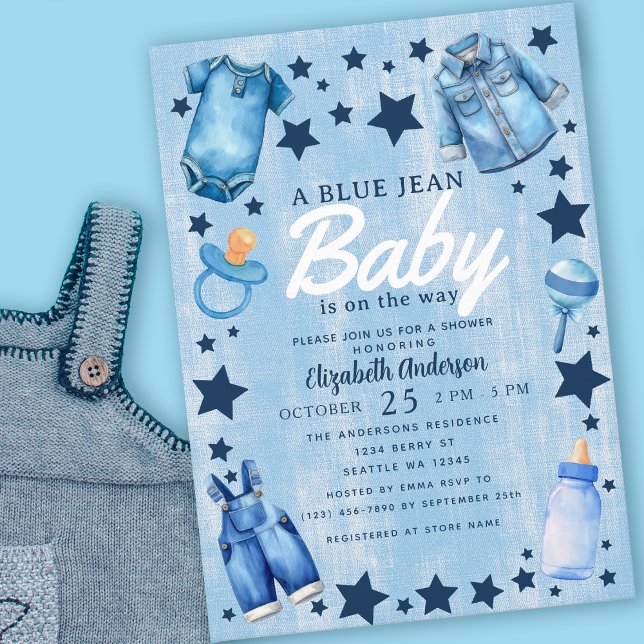 Invitation pour Baby Shower Garçon "Bébé en Jean B (Créateur téléchargé)