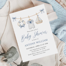 Invitation pour Baby Shower Garçon Bleu Marin