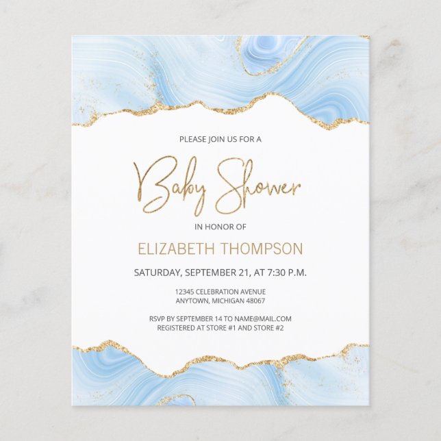 Invitation pour Baby Shower Garçon Budget Bleu Aga (Devant)