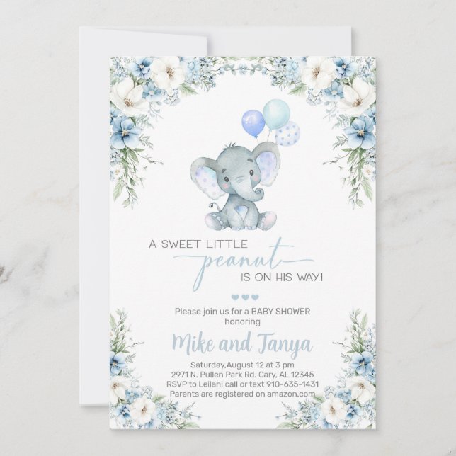 Invitation pour Baby Shower garçon éléphant & ball (Devant)