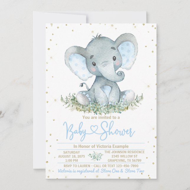 Invitation pour Baby Shower Garçon Éléphant Bleu O (Devant)