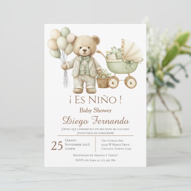 Invitation pour Baby Shower garçon espagnol (Debout devant)