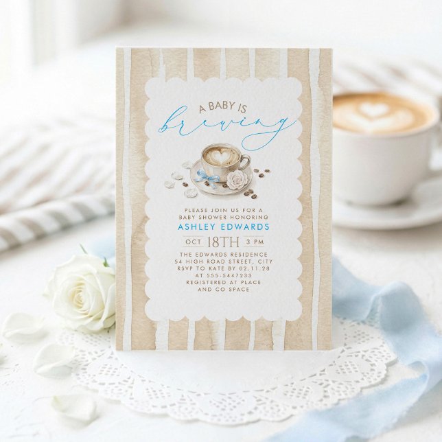 Invitation pour Baby Shower Garçon Latte au Ruban  (A Baby Is Brewing Boy Baby Shower Invitations)