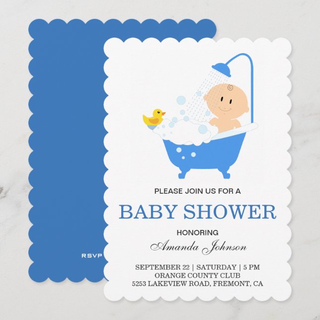 Invitation pour Baby Shower Garçon Mignon Bain Mou (Devant / Derrière)