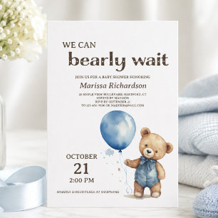 Invitation pour Baby Shower Garçon Ours en Peluche