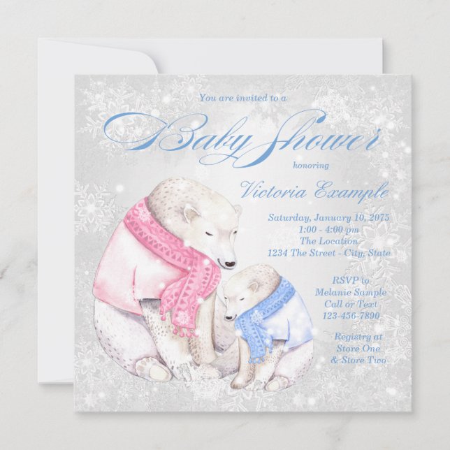 Invitation pour Baby Shower Garçon Ours Hiver Merv (Devant)