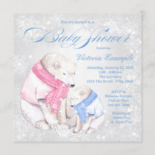 Invitation pour Baby Shower Garçon Ours Hiver Merv