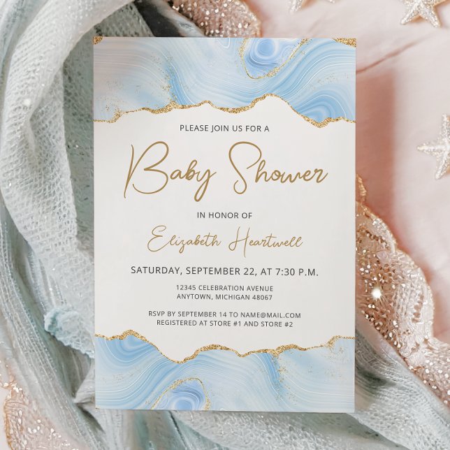Invitation pour Baby Shower Garçon Paillettes Or A (Créateur téléchargé)