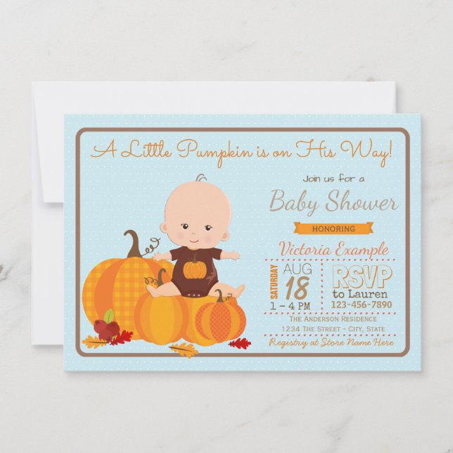 Invitation pour Baby Shower Garçon Petit Citrouill (Devant)