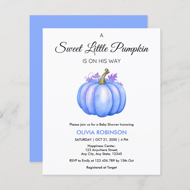 Invitation pour Baby Shower Garçon Petit Citrouill (Devant / Derrière)