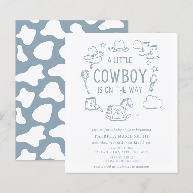 Invitation pour Baby Shower Garçon Petit Cowboy à  (Devant / Derrière)