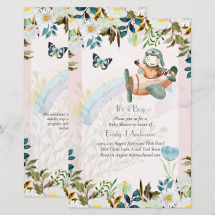 Invitation pour Baby Shower Garçon Pilote d'Avion 