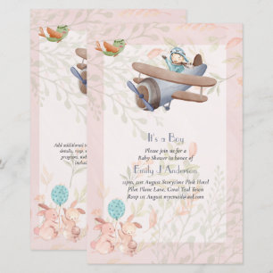 Invitation pour Baby Shower Garçon Pilote d'Avion 