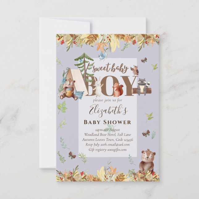 Invitation pour Baby Shower Garçon Thème Animaux O (Devant)