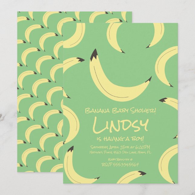 Invitation pour Baby Shower Garçon Vert Banane Mig (Devant / Derrière)