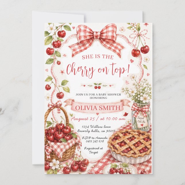 Invitation pour Baby Shower Gâteau Cerise sur le d (Devant)