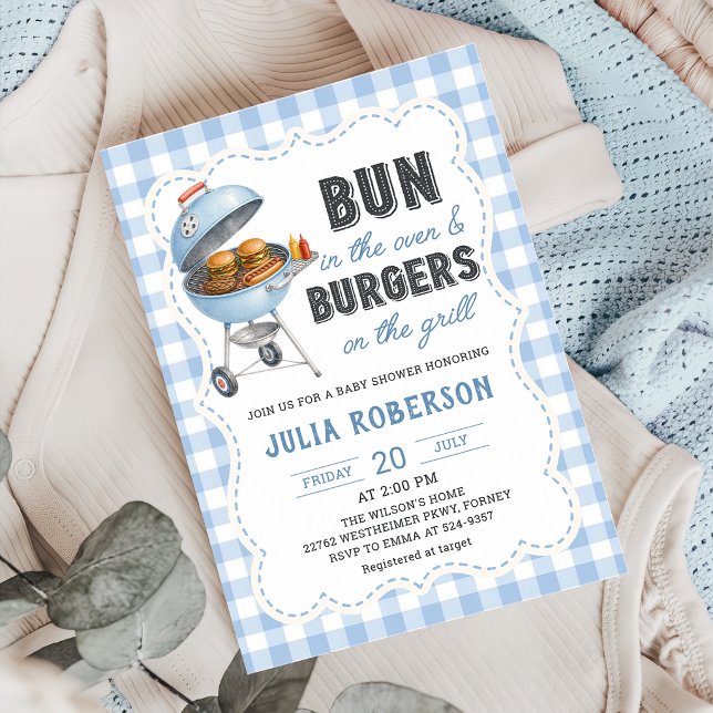 Invitation pour Baby Shower Gingham Burger BBQ (Créateur téléchargé)