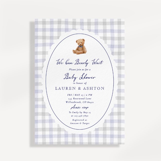 Invitation pour Baby Shower Gingham Ours en Peluch (Créateur téléchargé)