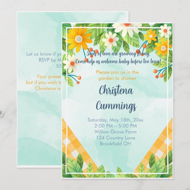 Invitation pour Baby Shower "Graines d'amour du ja (Devant / Derrière)
