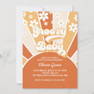Invitation pour Baby Shower Groovy Baby Retro Suns