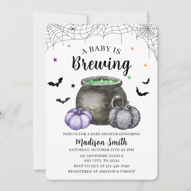 Invitation pour Baby Shower Halloween « Un bébé es (Devant)