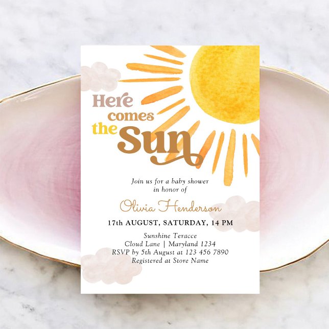 Invitation pour Baby Shower Here Come The Sun (Créateur téléchargé)