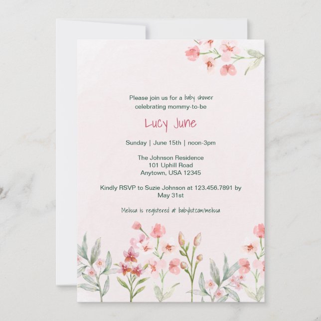 Invitation pour Baby Shower Jardin de Fleurs Sauva (Devant)