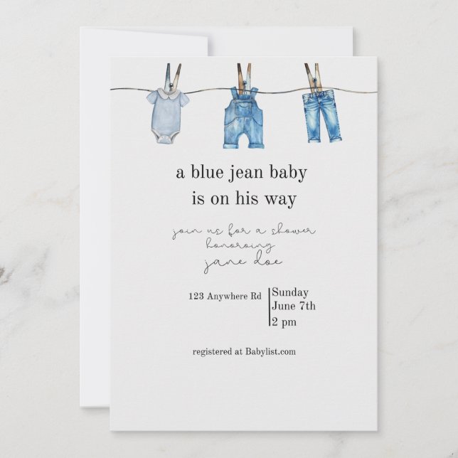 Invitation pour Baby Shower Jean Bleu (Devant)