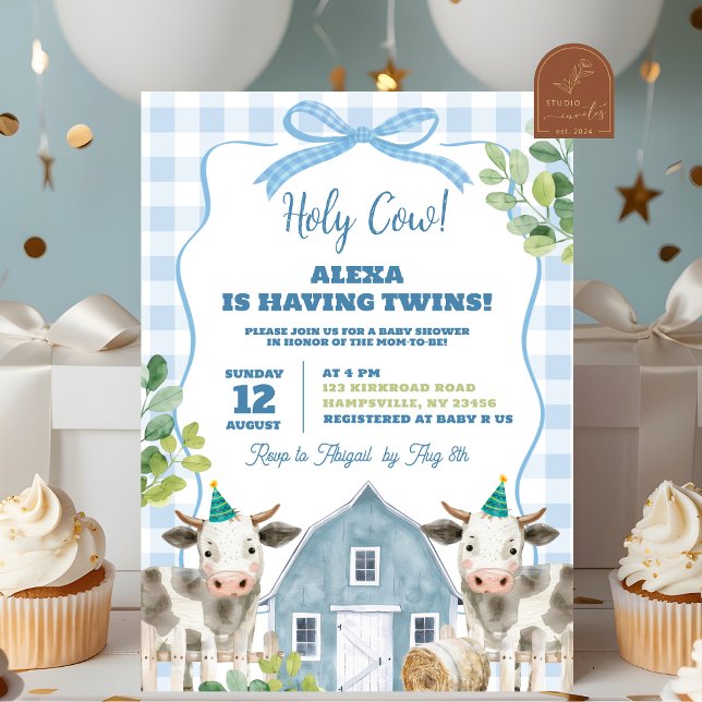 Invitation pour Baby Shower Jumeaux Garçon Bleu (Créateur téléchargé)